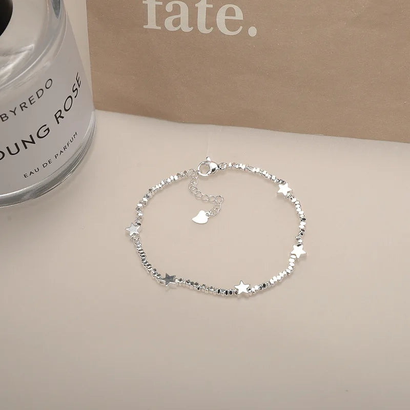 Broken Silver Geometric Star Charm Bracelet Girls New Collection Light Simple Sterling Silver Bracelet Jewelry Designer