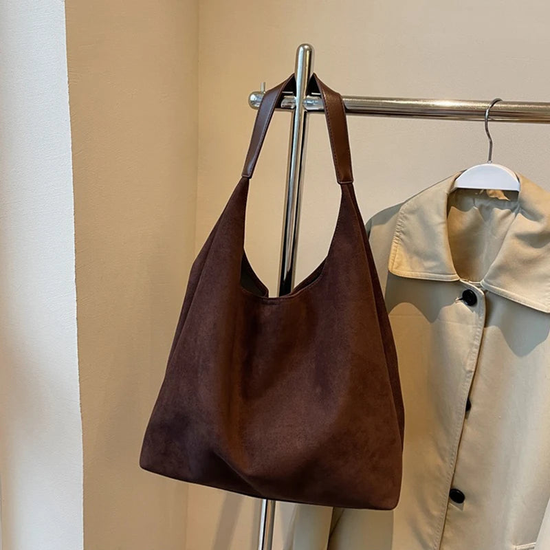 Autumn&Winter Retro Women Bags Hot Selling Suede Shoulder Bag Large Capacity Hasp Underarm Bag Solid Color Casual Handbag