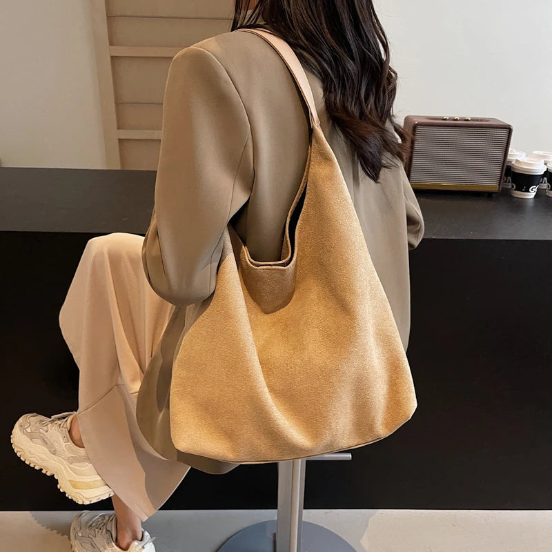 Autumn&Winter Retro Women Bags Hot Selling Suede Shoulder Bag Large Capacity Hasp Underarm Bag Solid Color Casual Handbag