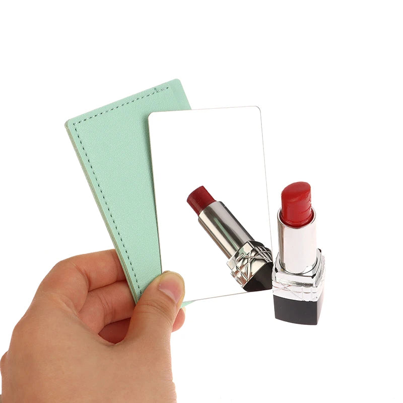 【Portable Mini Unbreakable Makeup Mirror Shatterproof Pocket Cosmetic Mirror PU Leather Stainless Steel Card】
