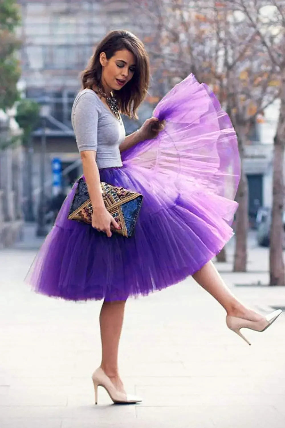 Tutu Tulle Petticoats Midi Knee Length Underskirt Tulle Party Prom Adult Flare Puffy Women Skirts