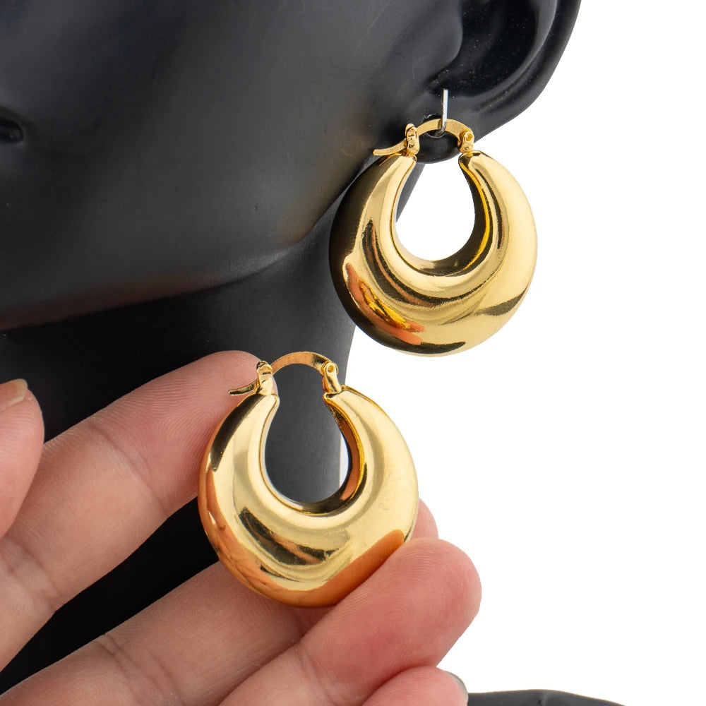 Round Thick Hoop Earrings for Women 25/30mm Smooth Ear Buckle Copper Piercing Earings Daily Wear Birthday Gifts Fashion Jewelry