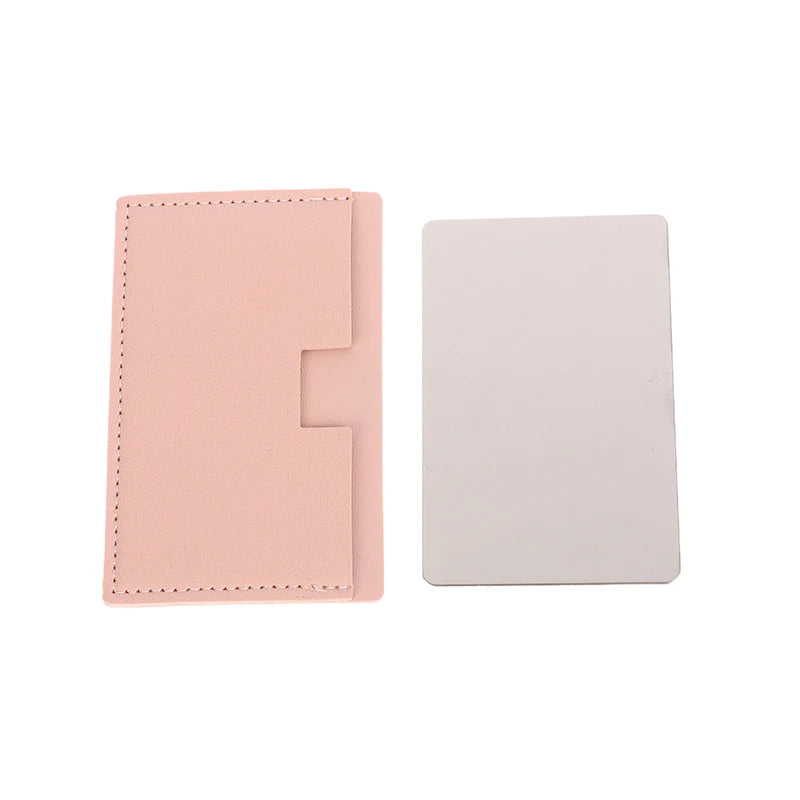 【Portable Mini Unbreakable Makeup Mirror Shatterproof Pocket Cosmetic Mirror PU Leather Stainless Steel Card】