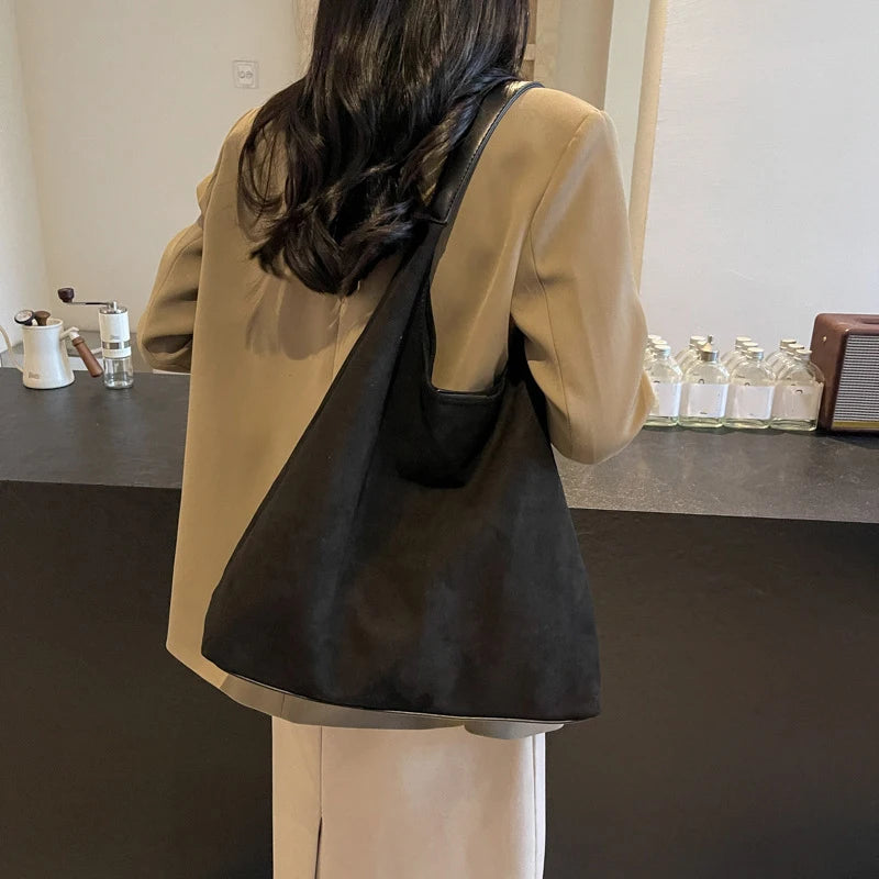 Autumn&Winter Retro Women Bags Hot Selling Suede Shoulder Bag Large Capacity Hasp Underarm Bag Solid Color Casual Handbag