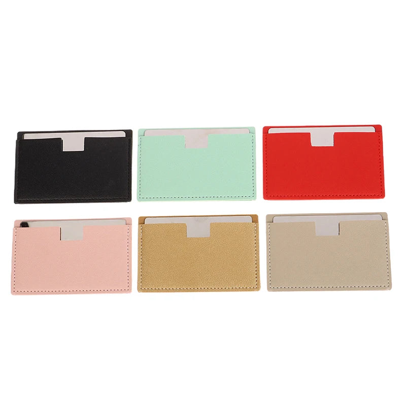 【Portable Mini Unbreakable Makeup Mirror Shatterproof Pocket Cosmetic Mirror PU Leather Stainless Steel Card】