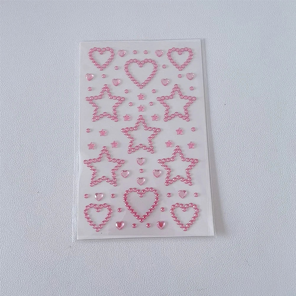 3D Rhinestone Face Sticker Pink Love Heart Glitter Makeup Sticker Artificial Pearl Patch Self Adhesive Crystal Face Jewels Tatoo