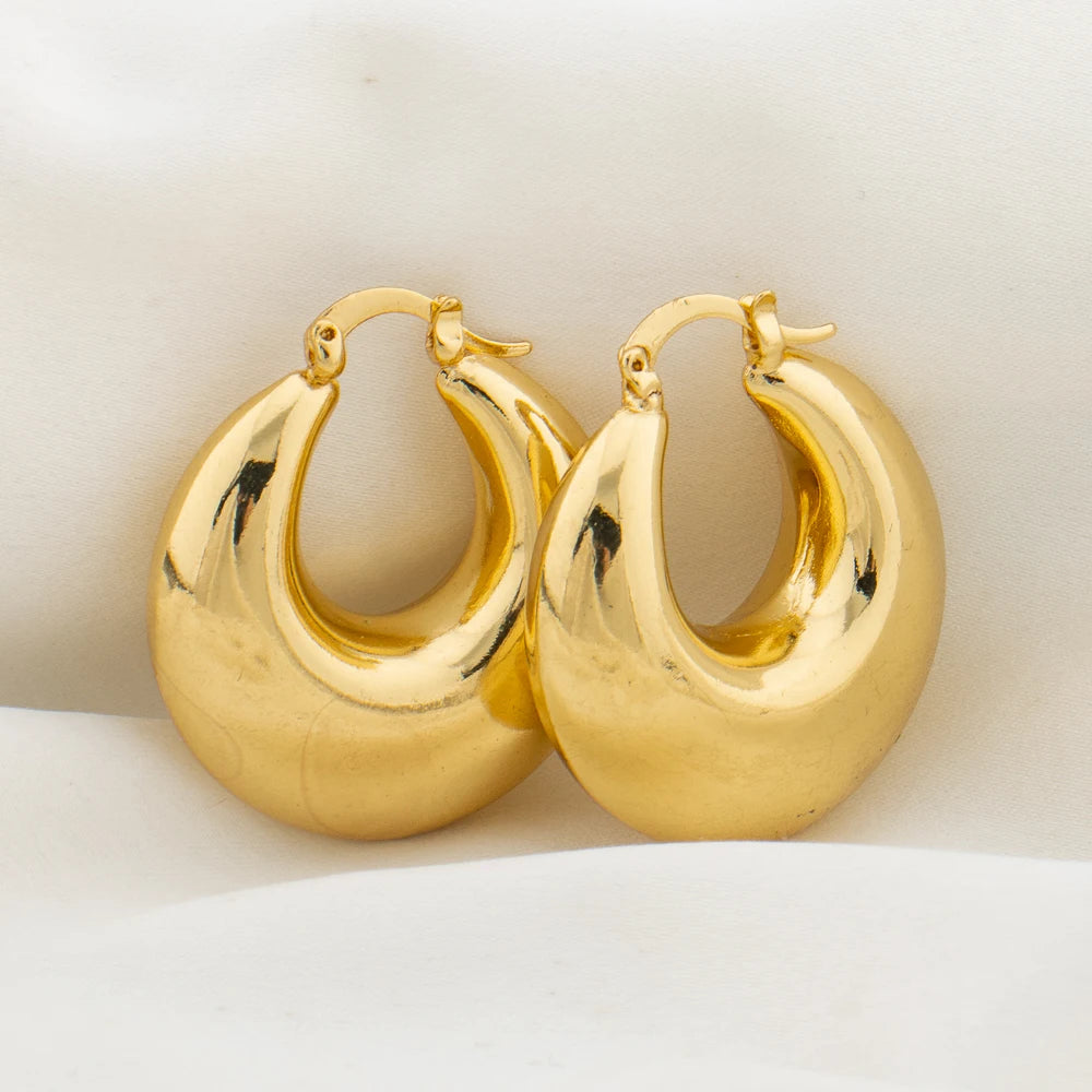 Round Thick Hoop Earrings for Women 25/30mm Smooth Ear Buckle Copper Piercing Earings Daily Wear Birthday Gifts Fashion Jewelry