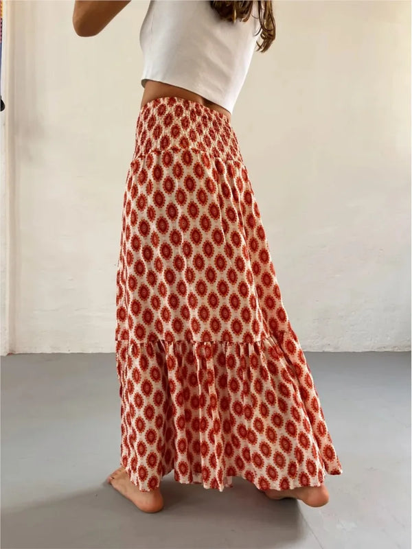 2025 Fashion Women Skirts Spring Summer New Casual All-match Skirt Loose Elastic Waist Floral Print Ethenic Style Boho Skirt