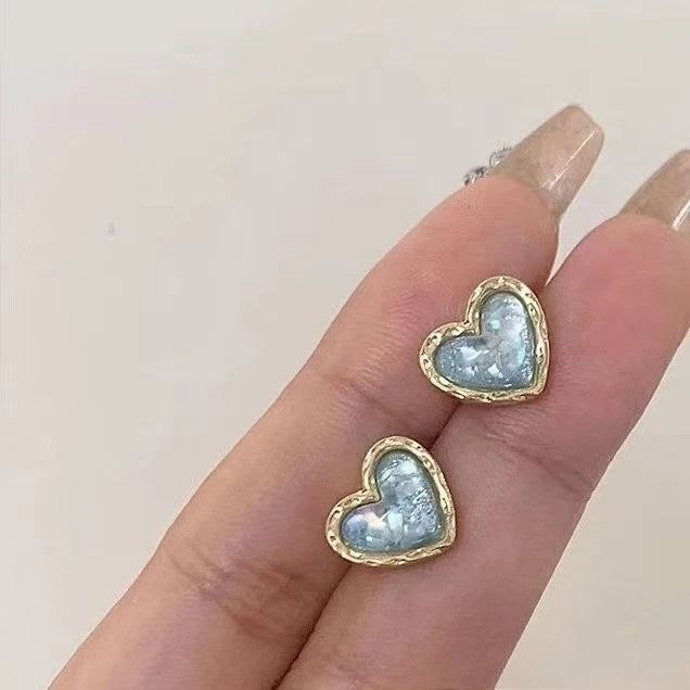 Ear Clip Without Ear Hole Women's Summer Ear Bone Clip Light Luxury Small Opal Heart Resin Stone Earrings Temperament Versatile