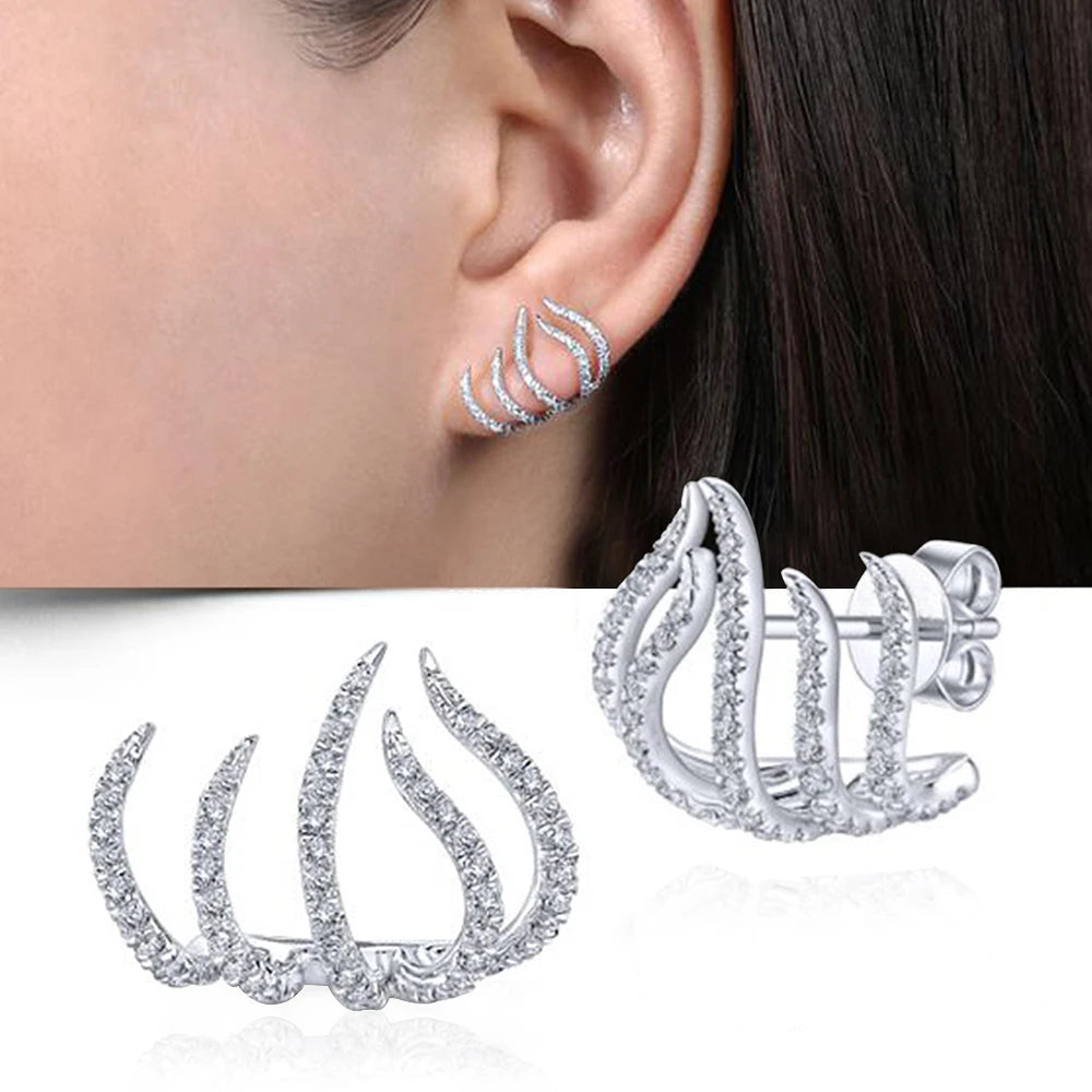 Korean Earing Claw Ear Hook Clip Earrings for Women Four-Prong Setting CZ Gold Color Ear Earrings Fashion Jewelry New Year Gift