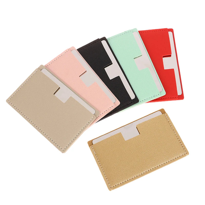 【Portable Mini Unbreakable Makeup Mirror Shatterproof Pocket Cosmetic Mirror PU Leather Stainless Steel Card】