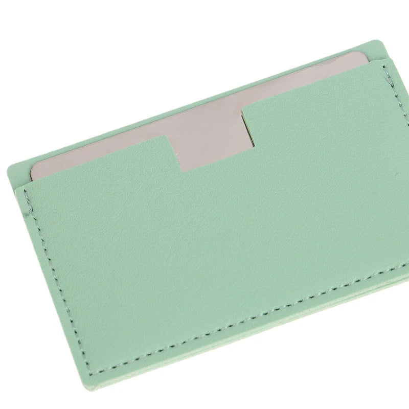 【Portable Mini Unbreakable Makeup Mirror Shatterproof Pocket Cosmetic Mirror PU Leather Stainless Steel Card】