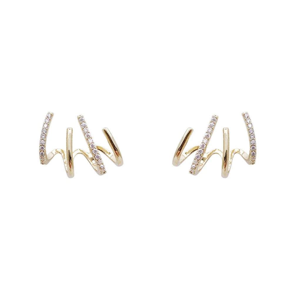 Korean Earing Claw Ear Hook Clip Earrings for Women Four-Prong Setting CZ Gold Color Ear Earrings Fashion Jewelry New Year Gift