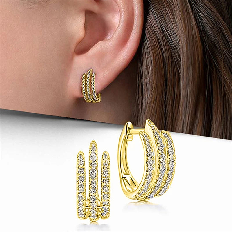 Korean Earing Claw Ear Hook Clip Earrings for Women Four-Prong Setting CZ Gold Color Ear Earrings Fashion Jewelry New Year Gift