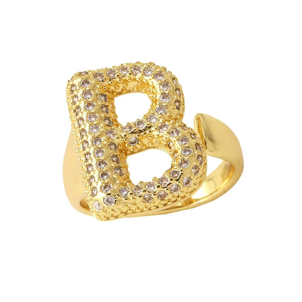 26 English Alphabet Rings Women's Gold-plated Full Zircon Open Ring