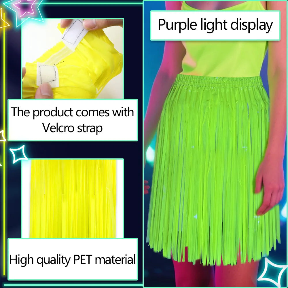 50cm Fluorescent Tinsel Skirts | Adult & Kids' Dance Performance Half-Skirts | Halloween Neon Party Decor & Fringe Dresses