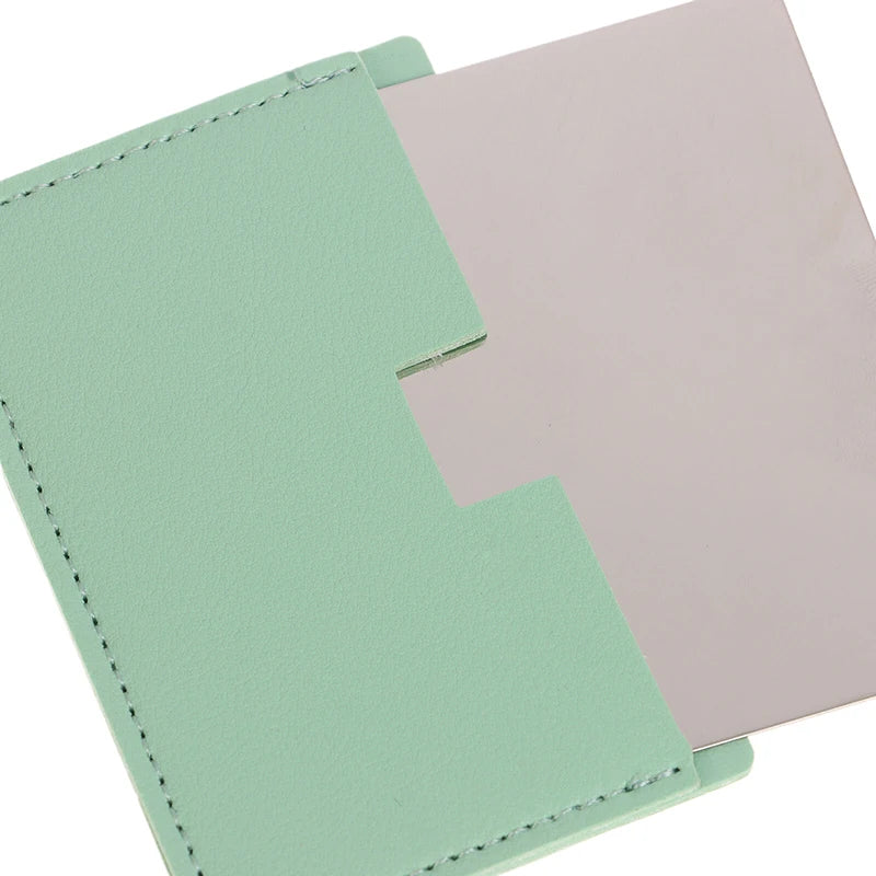 【Portable Mini Unbreakable Makeup Mirror Shatterproof Pocket Cosmetic Mirror PU Leather Stainless Steel Card】