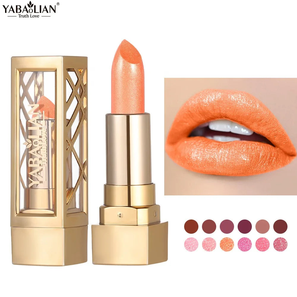 Luxurious Hollow Out Lipstick Matte Pearlescent Glitter Velvet Lipstick Shiny Nude Red Waterproof Lasting Solid Lip Gloss Makeup