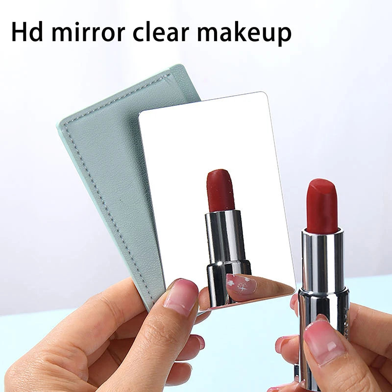 【Portable Mini Unbreakable Makeup Mirror Shatterproof Pocket Cosmetic Mirror PU Leather Stainless Steel Card】