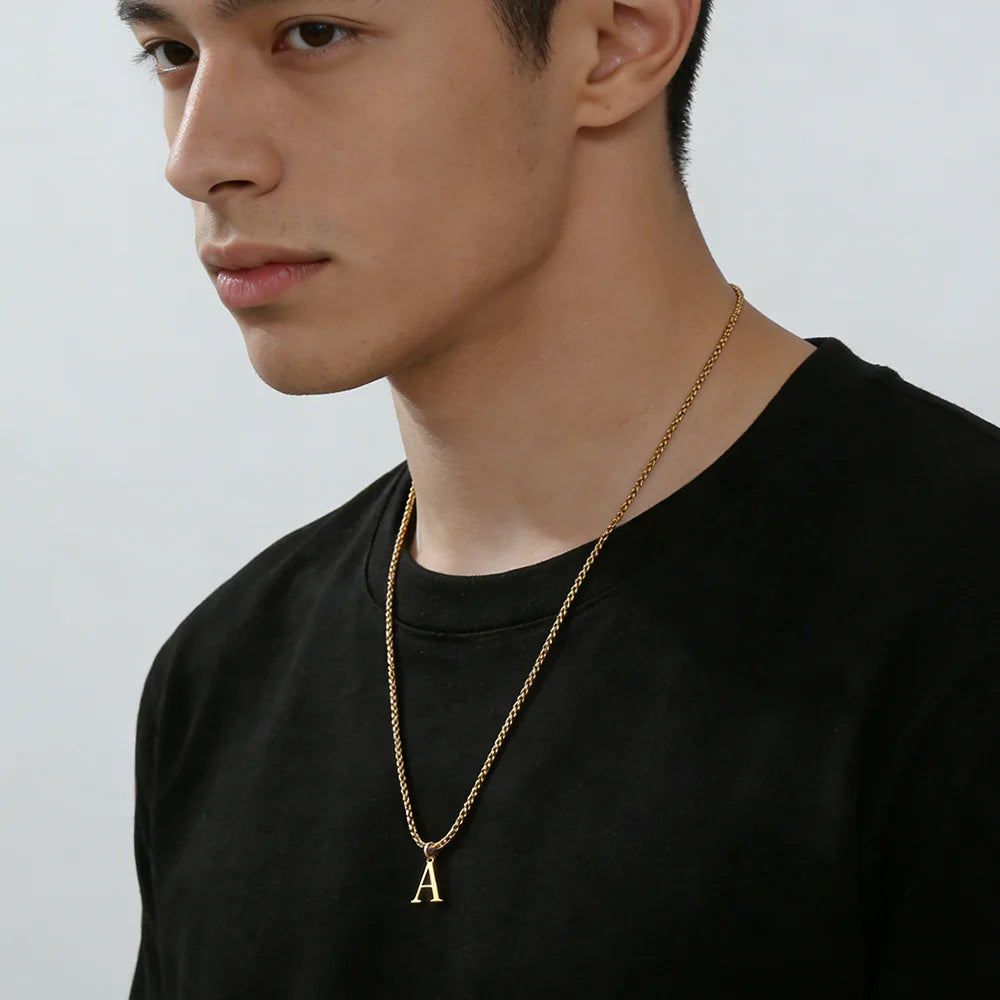 Cazador A-Z Initial Letter Box Chain Necklace for Men Stainless Steel Alphabet Pendant Punk Jewelry Valentine's Day Gift 2026