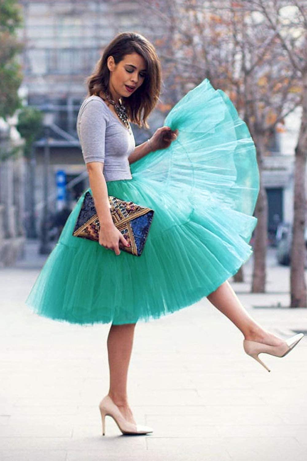 Tutu Tulle Petticoats Midi Knee Length Underskirt Tulle Party Prom Adult Flare Puffy Women Skirts