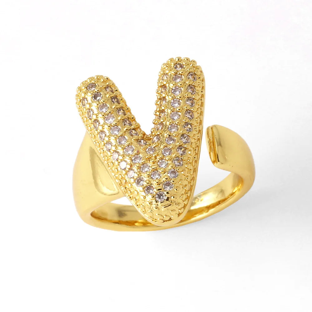 26 English Alphabet Rings Women's Gold-plated Full Zircon Open Ring