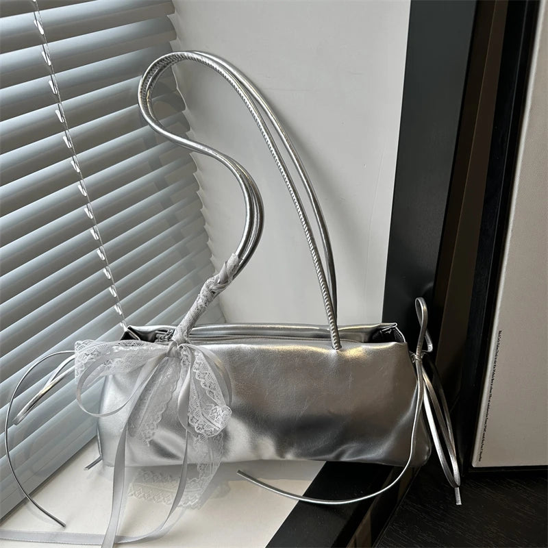 French Elegant Square Bag Korean Bow Decoration Pu High-quality Bag Niche Simple Ballet Style Shoulder Bag New Casual Women Bags