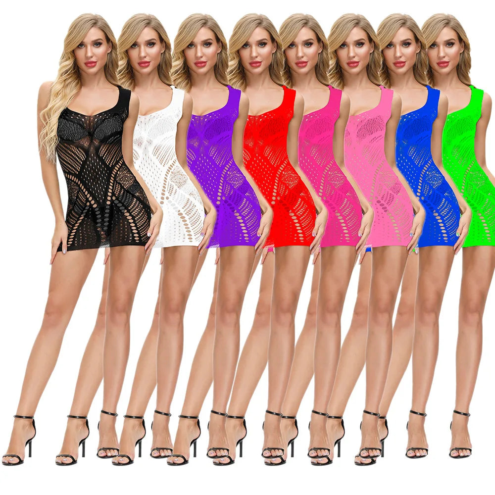 Summer dresses hot women mesh erotic dresses sexy club nightgown party dresses hollow backless dresses full slips