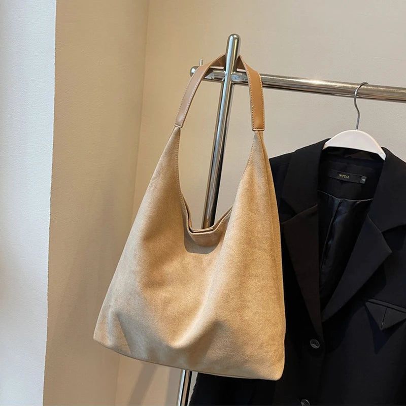 Autumn&Winter Retro Women Bags Hot Selling Suede Shoulder Bag Large Capacity Hasp Underarm Bag Solid Color Casual Handbag