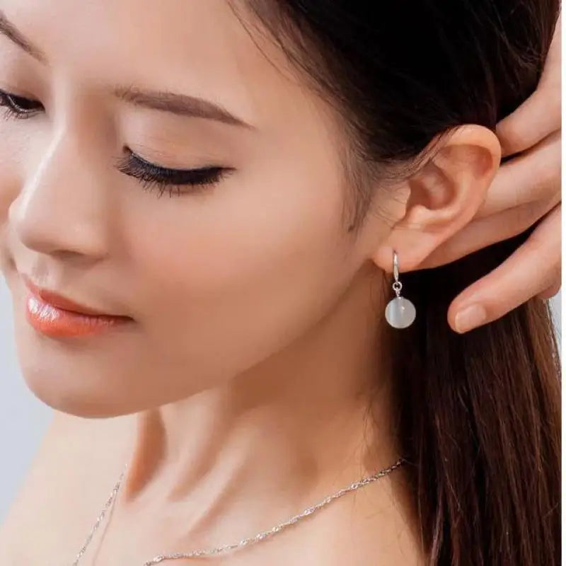 White Opal Bead Earrings Korean Silver Plated Drop Earrings For Women Earing Jewelry Earings Cat's Eye Stone Earring CF7