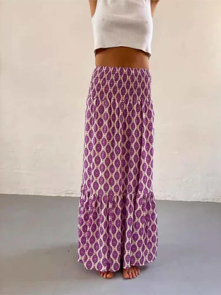 2025 Fashion Women Skirts Spring Summer New Casual All-match Skirt Loose Elastic Waist Floral Print Ethenic Style Boho Skirt