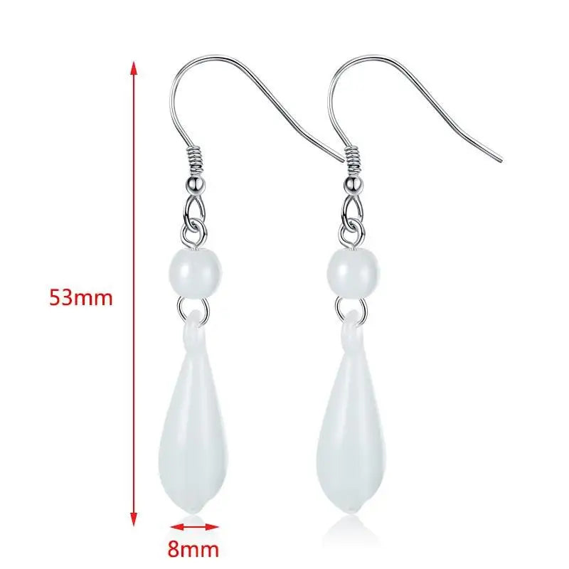 White Opal Bead Earrings Korean Silver Plated Drop Earrings For Women Earing Jewelry Earings Cat's Eye Stone Earring CF7