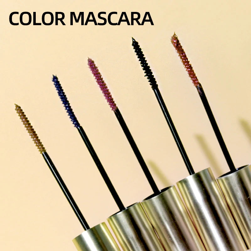 10-Color Ultra-fine Brush Mascara Strong and Lasting Content and Length, Waterproof Prolonged Eye Lash Makeup Black Red Purple