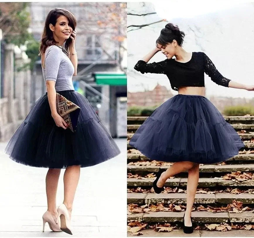 Tutu Tulle Petticoats Midi Knee Length Underskirt Tulle Party Prom Adult Flare Puffy Women Skirts
