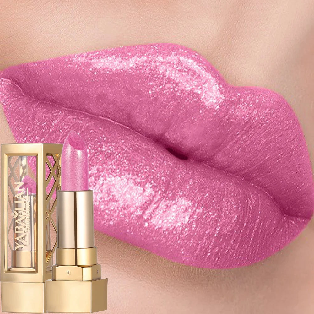 Luxurious Hollow Out Lipstick Matte Pearlescent Glitter Velvet Lipstick Shiny Nude Red Waterproof Lasting Solid Lip Gloss Makeup