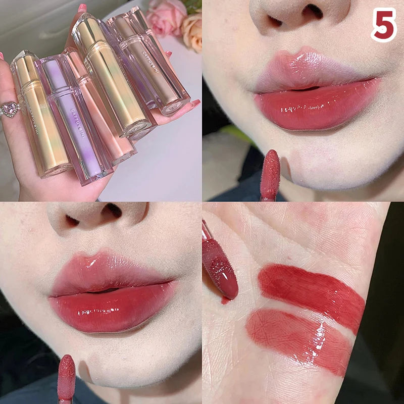 1Pc Iced Tea Mirror Lip Glaze | Watery Shine | Waterproof Long-wear | Clear Jelly Lipstick | Women’s Lip Makeup Cosmetic